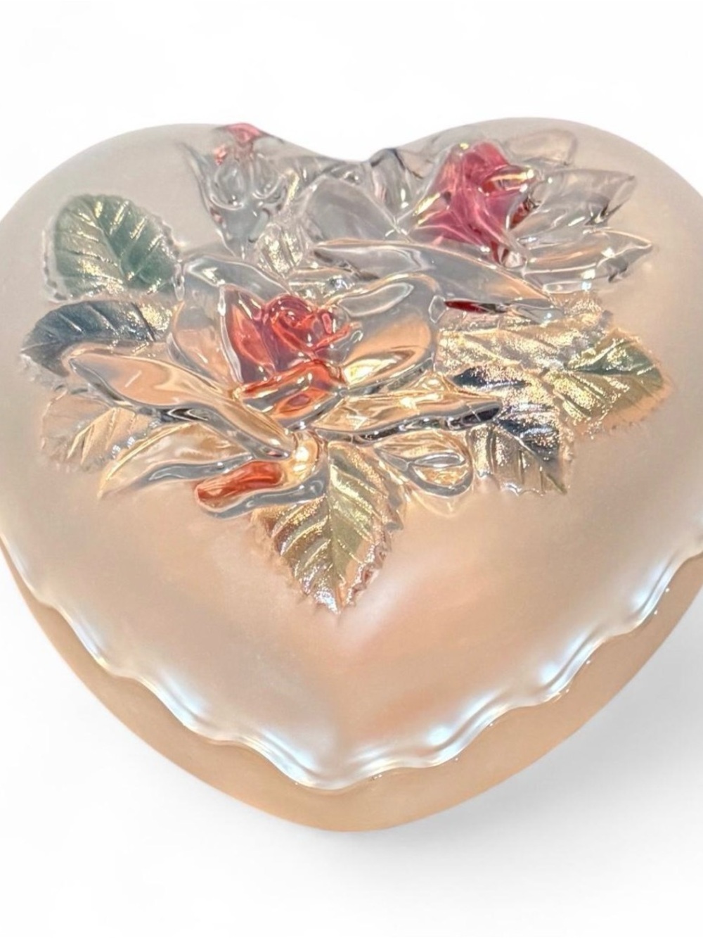 Studio Nova Vintage Frosted Crystal Winter Rose Heart Trinket Box Large